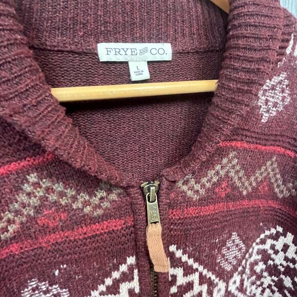 Frye And Company Men’s‎ Wine Geometric Full Zip Cardigan Sweater Large - Picture 5 of 6
